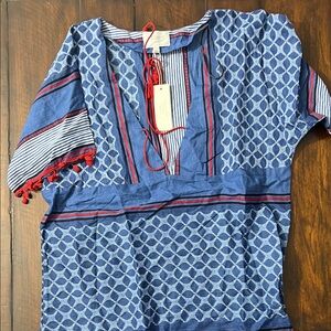 Romeo & Juliet Couture Blue and Red Geometric Blouse
